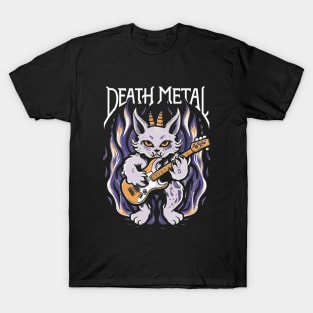 Death Metal Satanic Baphomet Cat playing guitar T-Shirt